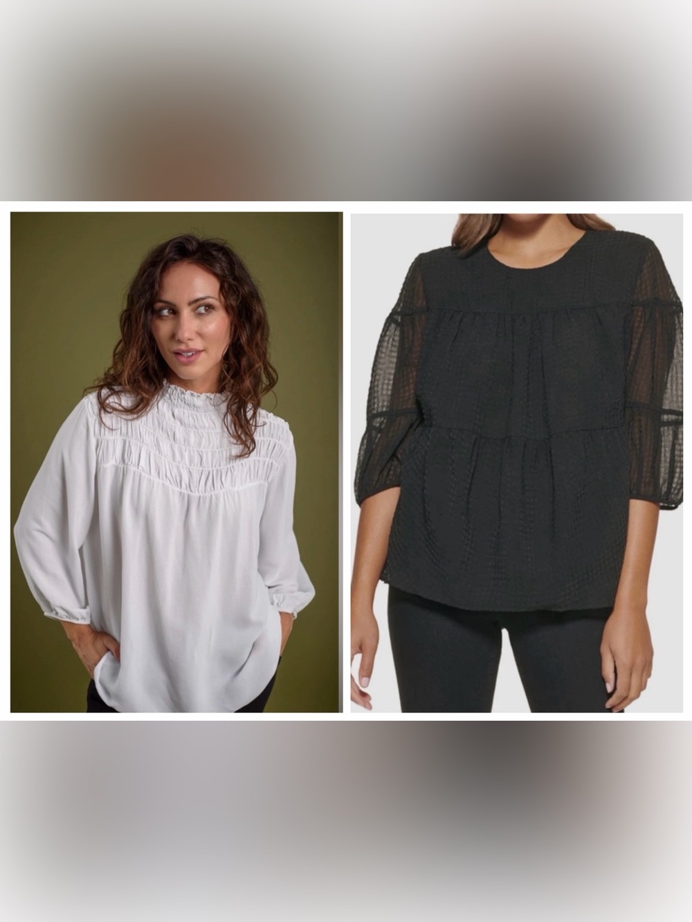 Bundle 2Blouses S CK Black Sheer Ruffle Bell Sleeve White High Neck Romantic Top